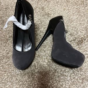 Grey suede front with black leather on back